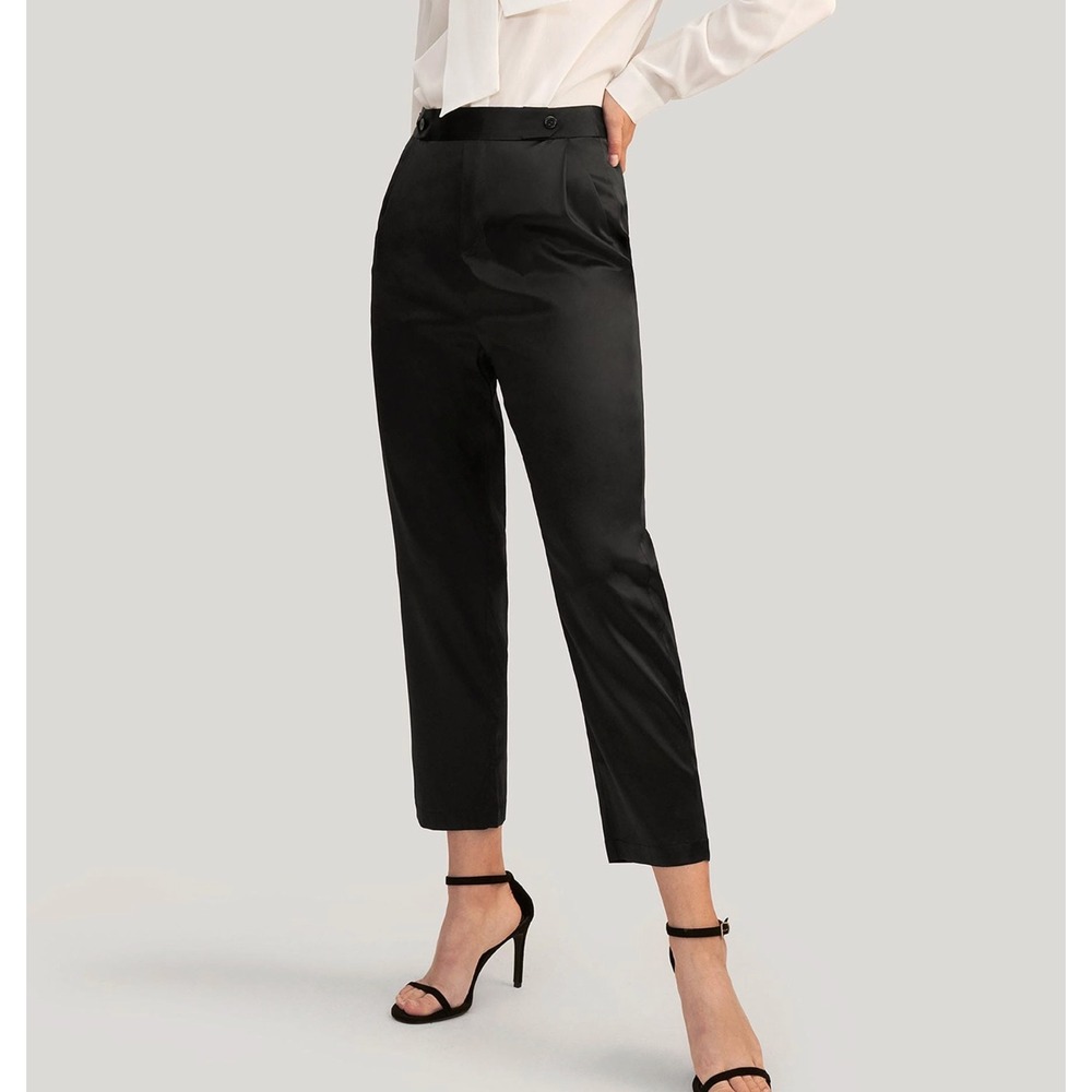 Lily Silk Comfort Fit Silk Cigarette Pants in Black Size 27